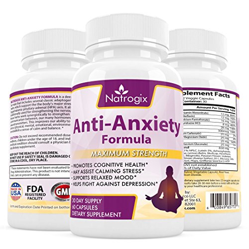 Natrogix Anti Anxiety Formula - Advanced Herbal Supplement Promotes Anxiety and Depression Relief. Natural Calm and Relaxation Aid, Mood Enhancer, Made in USA (60 Capsules).