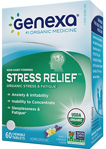 Genexa Stress & Anxiety Relief: Certified Organic, Physician Formulated, Non-Habit Forming, Natural, Non-GMO, Homeopathic Stress Supplement. Promotes Calmness & Relaxation (60 Chewable Tablets)