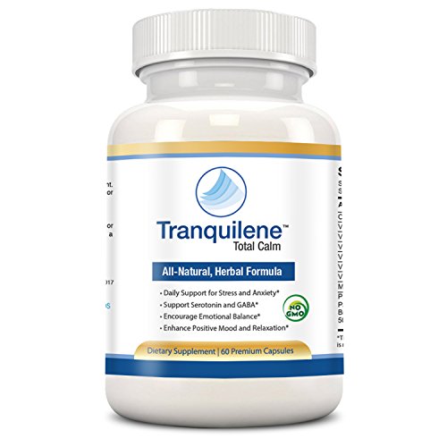 Natural anxiety relief treatment by Tranquilene Total Calm. Best GABA and Serotonin mood support supplement. Fast acting anti anxiety formula for better sleep, stress relief or panic attacks naturally 60 count