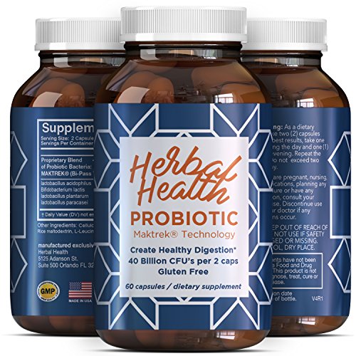 Best Probiotic Supplement for Adults - Natural Blend of Good Bacteria - 40 Billion CFUs per Serving - Improves Digestion - Helps Provide Relief from Bloating & Indigestion - 60 Capsules