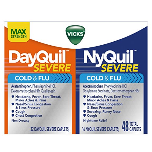 Vicks NyQuil and DayQuil SEVERE Cold and Flu Relief Caplets, 48 Caplets (32 DayQuil + 16 NyQuil)