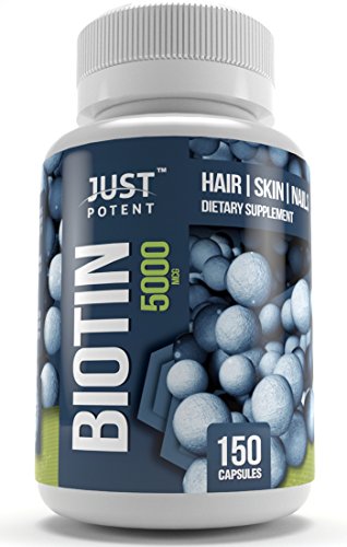 Biotin Supplement by Just Potent :: 5,000 MCG :: Hair Growth Support For Longer, Healthier, and Luscious Hair :: Radiant Skin :: Stronger, Longer, and Healthier Nails :: 150 Capsules :: 5-Month Supply