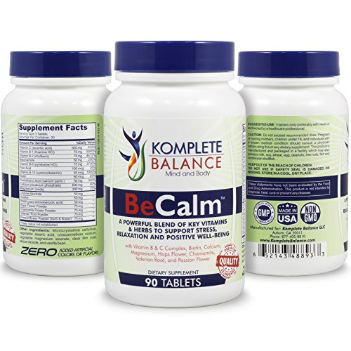 BeCalm | Natural Stress Support & Anti Anxiety Relief Remedy - Herbal Serotonin Booster For Positive Mood - Calm Nerves, Improve Sleep - Vitamin B Complex, Valerian Root, Chamomile & More