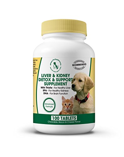 Milk Thistle Liver & Kidney Supplement for DOGS and CATS with DHA, EPA, Silymarin, and Vitamin B (B1 B2 B6 B12) to Prevent Liver and Kidney Disease - 100 Chewable Treats - Bacon Cheese Flavor