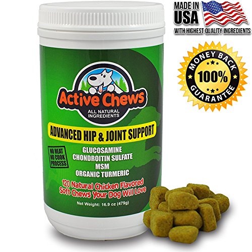 Premium Hip and Joint Dog Treats by Active Chews - Glucosamine for Dogs, Chondroitin MSM and Turmeric for Dogs - Extra Strength Supplement with Arthritis Pain Relief for Dogs