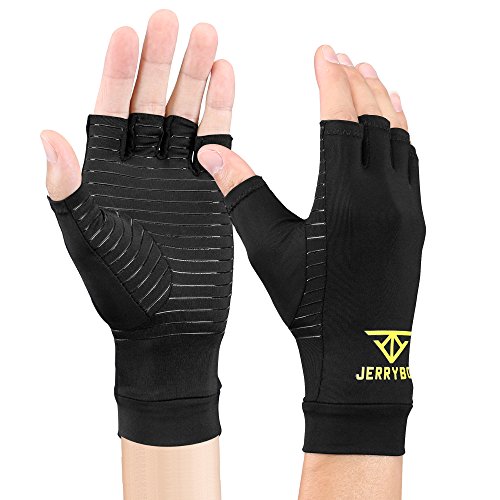 Jerrybox Arthritis Gloves Fingerless Copper Gloves Compression Medical Support Gloves (L)