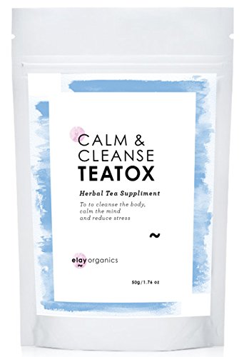 Calm and Cleanse Teatox - Detox Tea - Reduce Stress, Anxiety and Fatigue - Aid Weight Loss - Reduce Bloating / Blood Pressure - Boost Metabolism - Dandelion Root, Chamomile, Kurkuma, Ginger - 30 Cups
