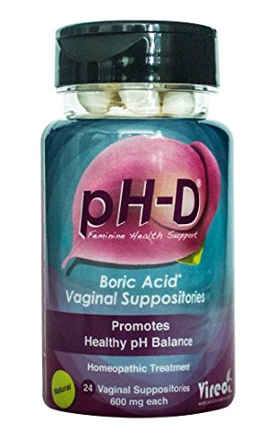 pH-D Feminine Health Support, Boric Acid Vaginal Suppositories, Bottle of 24 (600mg)