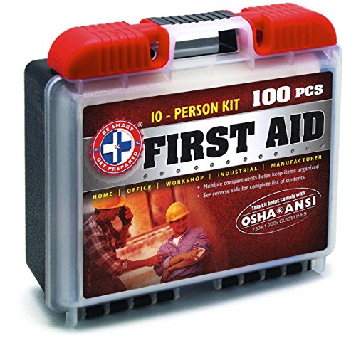 Be Smart Get Prepared 100 Piece First Aid Kit, Exceeds OSHA ANSI Standards for 10 People - Office, Home, Car, School, Emergency, Survival, Camping, Hunting, and Sports