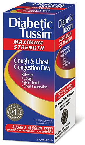 Diabetic Tussin DM Maximum Strength Cough Suppressant and Expectorant Liquid Cough Syrup Medicine, Safe for Diabetics, Cherry Flavored, 8 Fluid Ounce