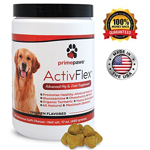 ActivFlex, Glucosamine for Dogs, Safe Arthritis Pain Relief, All Natural Hip & Joint Supplement For Dogs, Improves Hip Dysplasia, Chondroitin, MSM, Turmeric, 120 Soft Chew Dog Treats, Made in USA