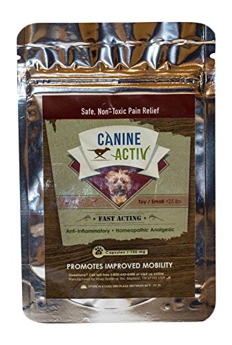 CanineActiv Small Breed Safe Non-Toxic Pain Relief for Dogs Weighing Less than 25lbs, Travel Pack 28 Capsules (150 mg)