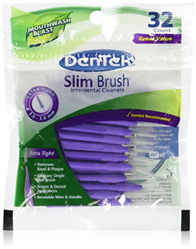 DenTek Slim Brush, Professional Interdental Cleaners, Tight Teeth, Mouthwash Mint, 32 Count