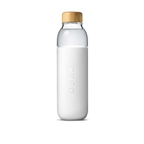 Soma Glass Water Bottle – Eco-Friendly Alternative to Bottled Water – BPA Free 17oz – Stay Hydrated – Wide Mouth – Shatter-Resistant Borosilicate Glass (White)