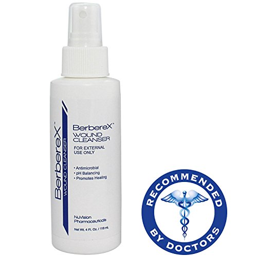 BerbereX Antimicrobial Wound Cleanser for Cuts, Scrapes, Burns, Incisions, Piercing Aftercare, Wounds, Wound Care, First Aid Antiseptic Spray, Pressure Sores, Diabetic Ulcers, Skin Spray - 4 oz.