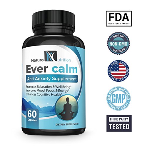 EVER CALM Soothing Stress Relief Supplement Herbal Blend for Anti Anxiety & Increased Serotonin Levels ~ with Ashwagandha, Rhodiola, L-Theanine, St. John's Wort & B Vitamins by Naturo Nutrition