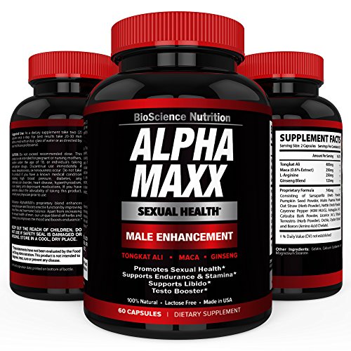 AlphaMAXX Male Enhancement Supplement – Ginseng, Muira Puama, Tribulus – 60 Herbal Pill – BioScience Nutrition