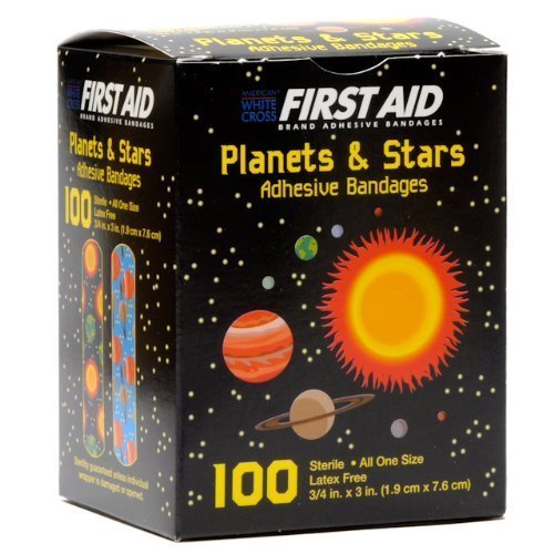 First Aid Children's Adhesive Bandages: Planets and Stars 100 Per Box