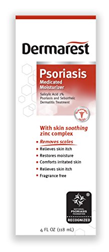 Dermarest Psoriasis Medicated Moisturizer, 4 oz, Salicylic Acid 2%, Soothing zing complex, Fragrance free formula helps remove & prevent scales. Packaging may vary