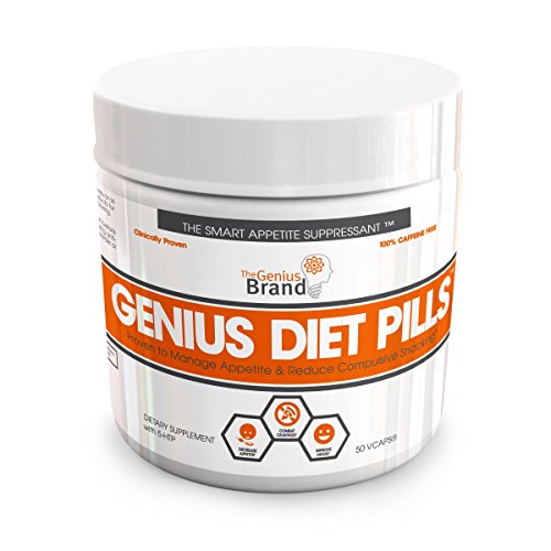 GENIUS DIET PILLS - The Smart Appetite Suppressant for Safe Weight Loss, Natural 5-HTP & Saffron Supplement Proven For Women & Men - Cortisol Manager + Mood, Stress and Thyroid Support, 50 Veggie Caps