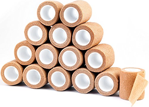 15 Bulk Pack Self Adherent Cohesive Wrap Bandages 2 Inches X 5 Yards, Self Adhesive Rolls FDA Approved For Swelling Sprains And Soreness On Wrist And Ankle. First Aid Sports Vet Tape Medical Supplies.