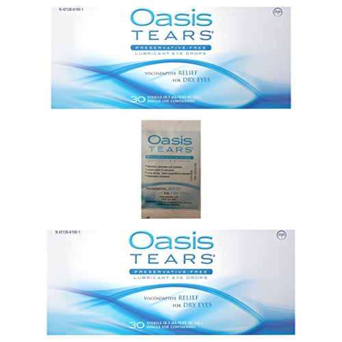 65 Vials Oasis TEARS Preservative-Free Lubricant Eye Drops (2 boxes, 30 vials each and one 5 vial packet)