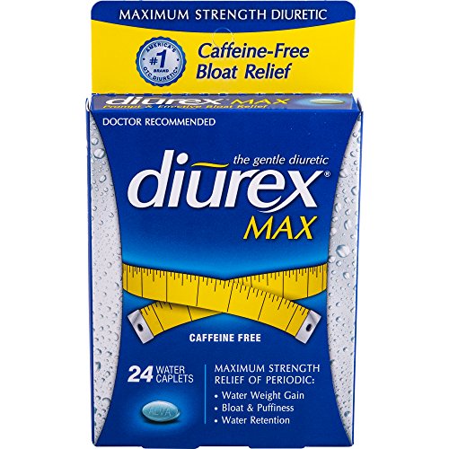Diurex—Max Diuretic Water Caplet—24 Capsules—Relieves Water Weight Gain, Bloating, Puffiness & Fatigue Related to Menstruation Without the Caffeine