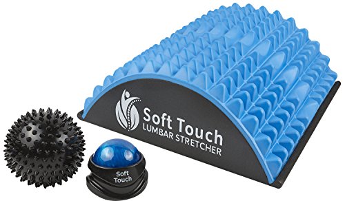SoftTouch Back Pain Relief | Sciatica Pain Relief | Spinal Stenosis Pain Relief | Extra Firm Lower Back Stretcher | Neck Pain. BONUS! Two Massage Balls Included for back pain! (Blue, EVA Foam)