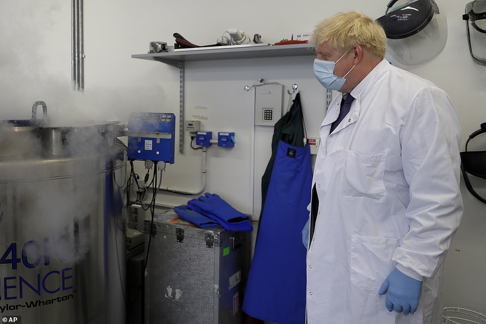 Prime Minister Boris Johnson visits the Jenner Institute in Oxford, England, today Friday, September 18