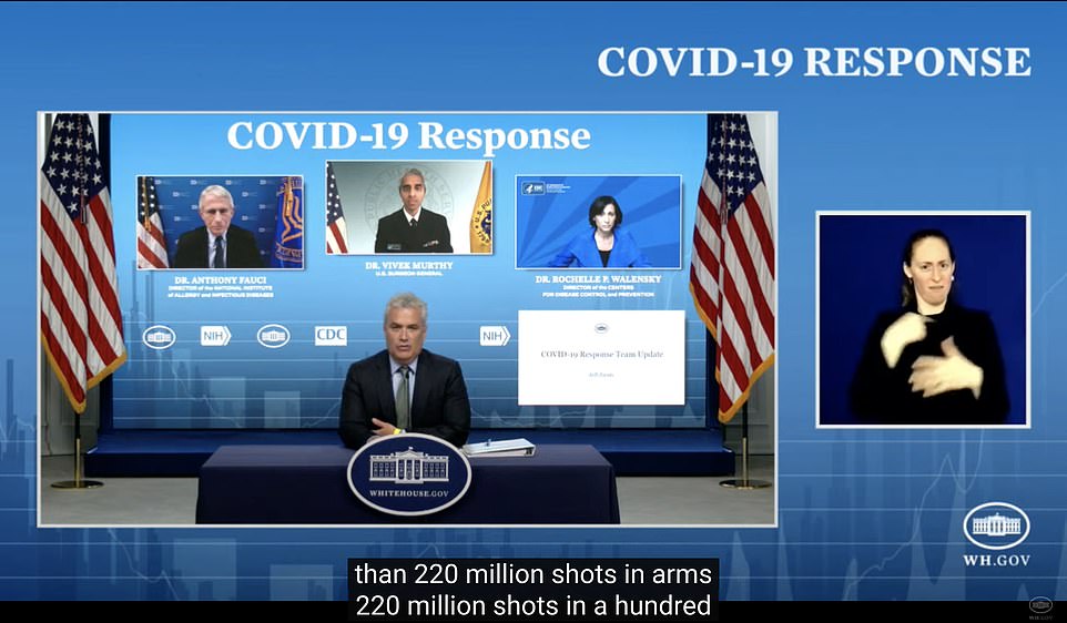 'We are treating the battle against the virus like the war that it is,' said White House Covid response coordinator Jeff Zients (center) during the Friday press briefing