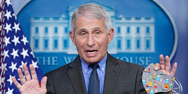 Dr. Anthony Fauci, director of the National Institute of Allergy and Infectious Diseases, speaks during a press briefing at the White House, Tuesday, April 13, 2021, in Washington. (AP Photo/Patrick Semansky)