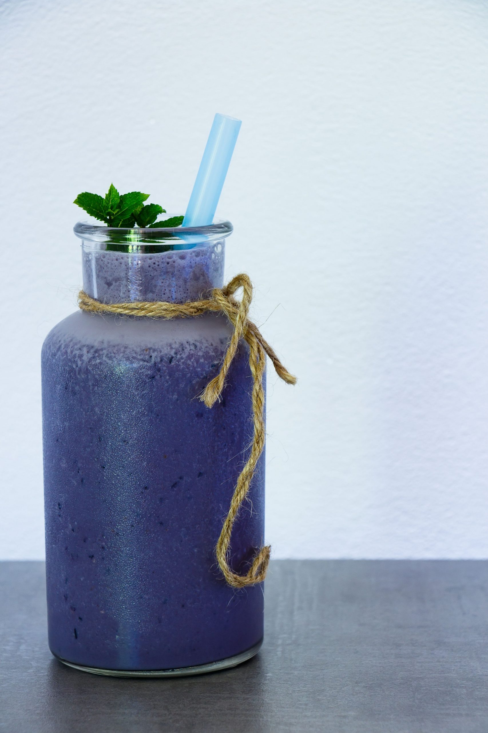 Blueberry smoothie in jar