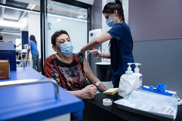 Receiving a third dose of the Pfizer-BioNTech vaccine at Sheba Medical Center in Ramat Gan, Israel, earlier this month.